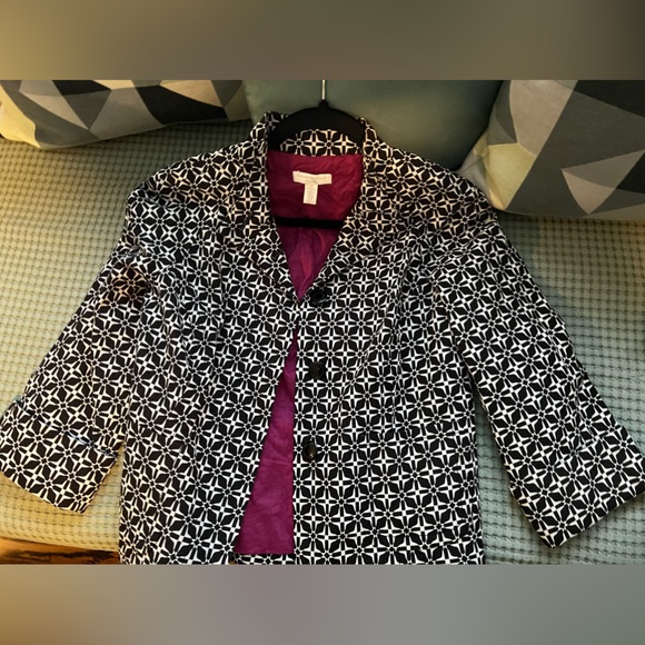 Charter Club Jackets & Blazers - Charter club black white print jacket coat blazer full lining 3/4 length sleeve